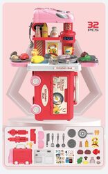 3 in 1 Kitchen Playset with 32 Pcs in Bus Theme - Kitchen Playset Pretend Food for Toddlers Kids, Toy Accessories for Boys and Girls